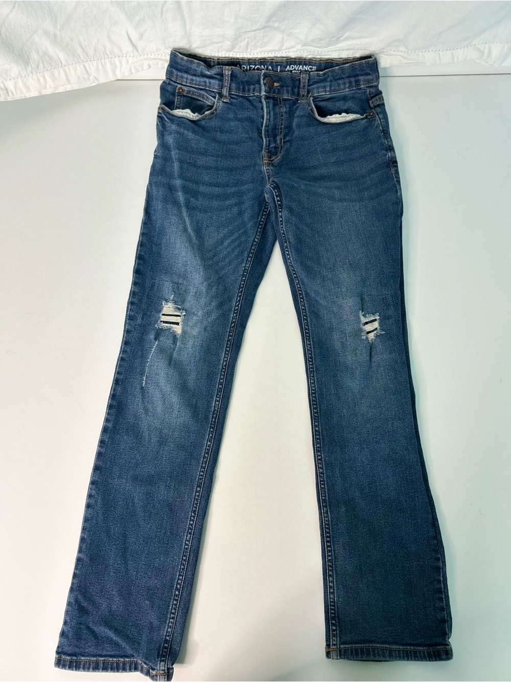 Arizona Jean Company Dark Blue Flare Jeans with Knee Distress